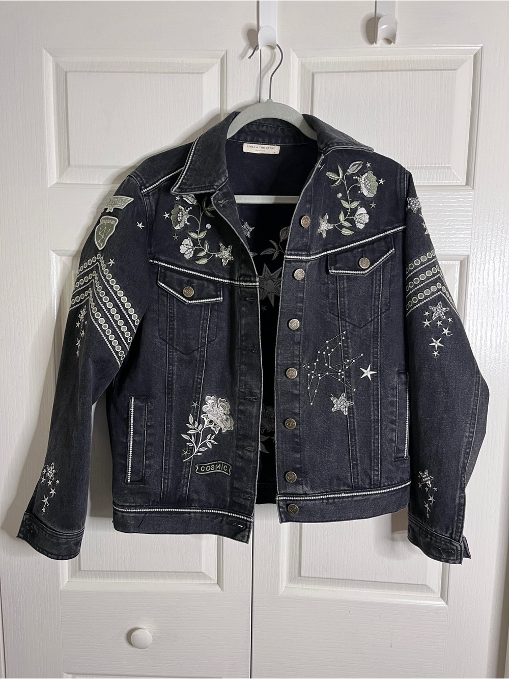 Spell Black celestial Embroidered Denim Jacket